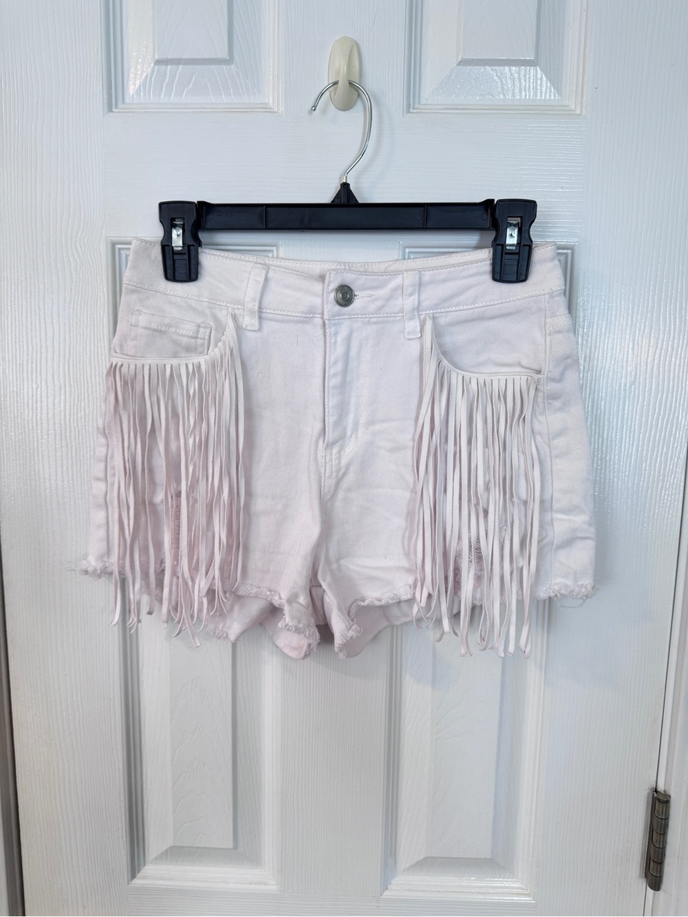 Altar’d State White Fringe Denim Shorts Size Small Boho Festival Western